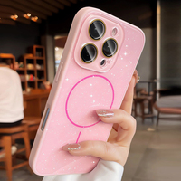 Coque de téléphone PC scintillante avec protection de l'objectif de l'appareil photo, compatible avec la charge sans fil pour iPhone 16 15 14 13 12 11 Pro Max Plus