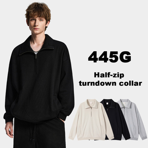 Felpe con Mezza <span class=keywords><strong>Zip</strong></span> Pesanti all'Ingrosso, Logo Personalizzato, Stampa Puff, Oversize 445gsm, Colletto Rovesciato, Felpe da <span class=keywords><strong>Uomo</strong></span> - Product Image 1