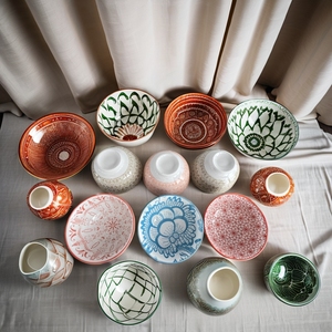 Juego de cuencos de fideos de cerámica de lujo moderno, juego de vajilla de porcelana eco-sostenible con impresión completa, Apto para lavavajillas - Product Image 5