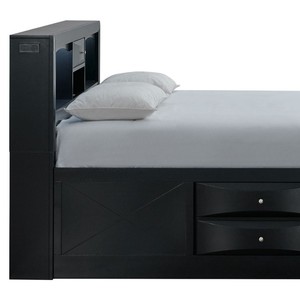 Cama doble negra con almacenamiento, compartimentos en la cabecera y cajones para adultos y personas mayores - Product Image 5