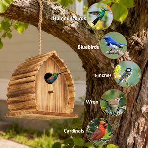 Casa para Pájaros Colgante de Madera para Exteriores, Caja de Anidación de Madera Natural Sólida para Pájaros Silvestres, Decoración de Jardín y Patio Trasero - Product Image 3