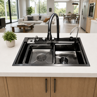 Luxe 304 En Acier Inoxydable Simple Bol Évier De Cuisine Moderne Cascade Pluie Conception Multifonctionnel Ensemble en Noir Fabriqué en Chine