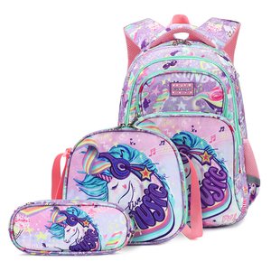 Ensemble de sacs à dos 3-en-1 personnalisés OEM/ODM avec impression de dessins animés, sac à déjeuner et trousse à crayons, sac à dos imperméable pour enfants, sac d'école pour filles - Product Image 4