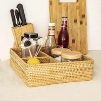 Panier de rangement en rotin à 3 compartiments, carré, brun, avec cubes divisés pour l'organisation de la salle de bain, pour le rangement du papier toilette