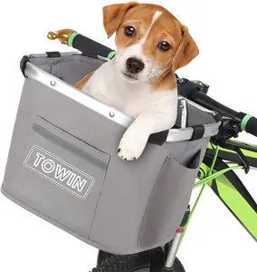 사용자 정의 애완 동물 캐리어 자전거 바구니 가방 자전거 바구니 접는 애완 동물 캐리어 개 고양이 자전거 핸들 앞 바구니
