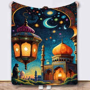 Festival Pattern Rectangular Throw Blanket With Golden Moon Lanterns And Rose Design For Home Decor - Product Image 5