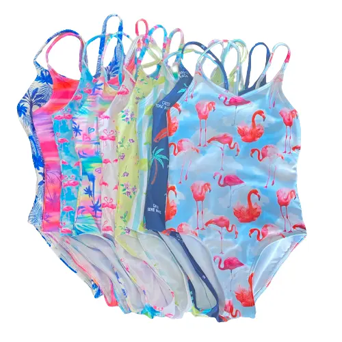 卸売女の子用水着子供用かわいいロンパースマルチカラープリント水着ファッション子供服水着