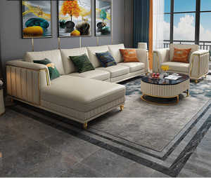 Mueble moderno de estilo europeo para sala de estar, mueble modular de pie de esquina de metal, sofá en forma de <span class=keywords><strong>L</strong></span> de cuero, conjunto de cama - Product Image 6