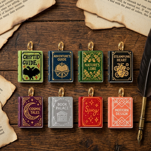 Amuleto para Amantes de los Libros |   Colgante de Libro Miniatura de Bolsillo de Latón Chapado en Oro de 18K con Esmalte Pintado a Mano para Fabricación de Joyas, Collares y Pulseras - Product Image 1