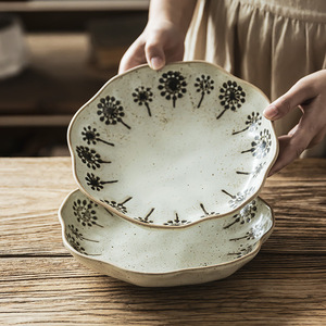 <span class=keywords><strong>Assiette</strong></span> creuse en céramique de style japonais avec bordure <span class=keywords><strong>pissenlit</strong></span>, écologique, grande capacité, idéale pour la maison, les fêtes, les salades de fruits - Product Image 4
