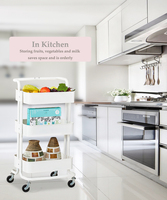 Chariot de légumes de cuisine utilitaire pliable chariot roulant polyvalent 3 niveaux en acier rangement mobile en métal Support de meubles de maison
