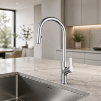 Robinet de cuisine contemporain chromé à poignée unique, monotrou, à monter sur plan, avec douchette extractible, cartouche céramique en zinc