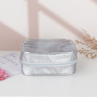 Pochette et sac de maquillage transparents pour femmes, personnalisés, à paillettes argentées, en PVC, avec fermeture éclair, portables, pour les voyages