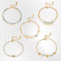Bracelet à breloques étoile et lune en zircon cubique, acier inoxydable, superposable, luxe léger, bijoux de mode minimalistes, cadeau