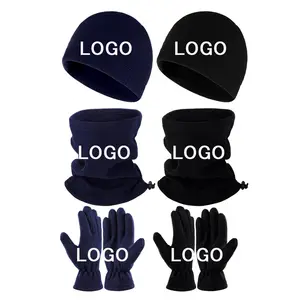 Logo personnalisé Sports d'hiver en plein air garder au chaud polaire bonnet chapeau cou écharpe gants ensemble