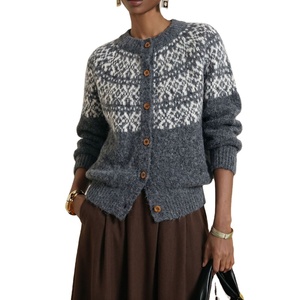 Cardigan da Donna Trendy 2026 con Motivo Fair Isle, Bottoni, Maniche Lunghe, Apertura Frontale, Maglione Vintage Autunnale - Product Image 2