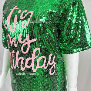 Saireish özel doğum günü tunik elbise kadınlar için rahat artı boyutu giyim Sequins işlemeli Polyester Jersey mektup dekorasyon - Product Image 2