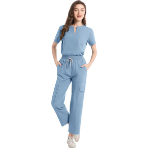 Women Scrub Suit Set Moisture Wicking Quick Dry Hospital Work Uniforms Split Design For Medical Beauty Salon Use - Product Image 3