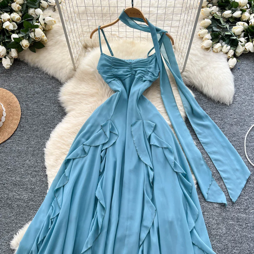 fairycore bridesmaid dresses Spaghetti Straps Cowl Neck Tea-Length Champagne Bridesmaid Dress SEV00   SELINADRESS