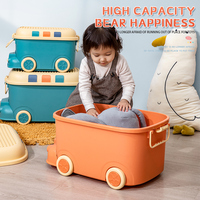 Adorable Bac de Rangement Grande Taille pour Jouets d'Enfant avec Couvercle et Roulettes, Thème Chat