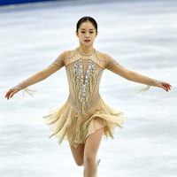 Robe de patinage artistique à manches longues Champagne avec franges et strass, dos ouvert, pour filles et femmes adultes