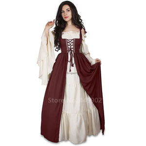 Halloween femmes une cour médiévale fantaisie Vampire <span class=keywords><strong>Cosplay</strong></span> Costume carnaval Vintage sans bretelles à manches longues reine robe élégante - Product Image 3