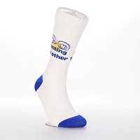 Chaussettes blanches personnalisées avec bout et talon bleus, motif tricoté graphique de dessin animé, ajoutez votre logo, OEM ODM, faible MOQ et emballage personnalisé