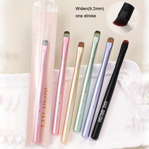 Pinceau à ongles en gel ovale avec manche métallique violet, rose et noir, en nylon épais, pour manucure française, outil de nail art professionnel - Product Image 1