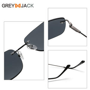 Greyjack Lunettes de soleil sans monture pour hommes, carrées en métal, verres PC UV400, noires G061 - Product Image 5