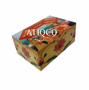 Wooden Jewelry Box Painted Oriental Prints