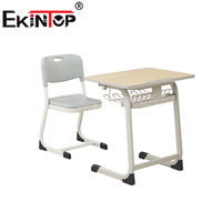 Bureau d'étude en bois massif avec chaise attachée, ensemble de chaises et tables d'école pour enfants, bureau