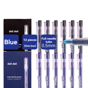 Deli A116 kualitas tinggi Juneng Gel pena biru 12 + hitam 12 pena siswa pena 0.5mm penuh jarum tabung cepat kering - Product Image 1