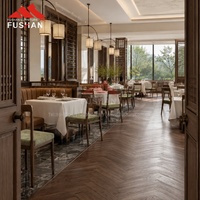 Ensemble de table et de chaises de restaurant en métal imitation bois, style nordique, avec coussin en tissu, meubles de salle à manger commerciaux pour café et bistrot