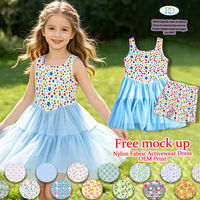Vestido Deportivo de Malla Activa para Niñas con Estampado Patriótico de Estrellas en Nailon y Spandex, Color Personalizado, MOQ Bajo, Vestido Tutú Deportivo con Malla Exterior