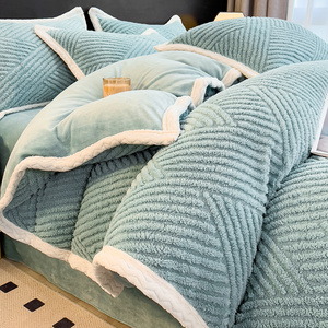 Weiche Winter Taffia Milch Samt 4PCS Blatt Sets Verdicken Warme Flanell Fleece Bettwäsche Kits Quilt Cover Kissen bezug für Doppelbett - Product Image 1