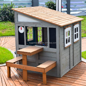 Maisonnette de jeu en bois pour l'extérieur avec table et bancs de pique-nique intégrés, cuisine de jeu et horloge - Cabane de jardin pour enfants - Product Image 6