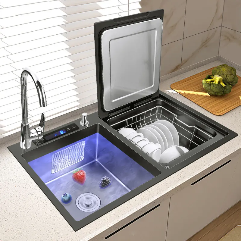 Cocina integrada estándar europea para el hogar, 8 juegos de vajilla, encimera automática, lavavajillas, fregadero de cocina inteligente