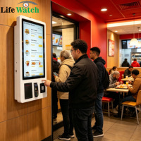 Kiosque de commande en libre-service mural de 18,5 à 43 pouces, terminal de paiement, écran LCD, imprimante thermique POS, lecteur de code QR pour restaurant