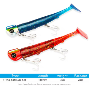 Esca Artificiale Morbida in Silicone PVC con Coda a T, Stampata, 110mm 35g, con Ancorette Robuste, per Lanci Lunghi, per Acqua Salata - Product Image 2