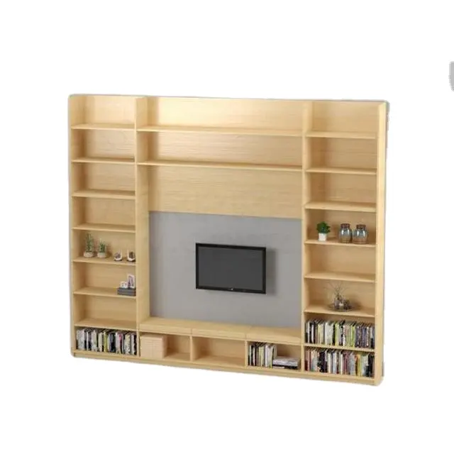 Modern Hostel Furniture Home Living Room Wall Unit Meuble TV Stand with Display Shelves for Books and Decorations