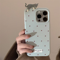 Simple à pois mignon 3D chat coque de téléphone coque de téléphone en Silicone pour IPhone 11 12 13Pro Max 14 15 16Plus couverture cellulaire