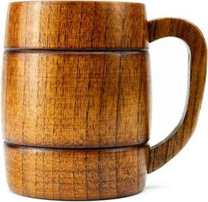 Tasse à café portable en bois de chêne naturel écologique en forme de tonneau tasse à boire en plein air pour le camping randonnée pour le thé et le lait - Product Image 1