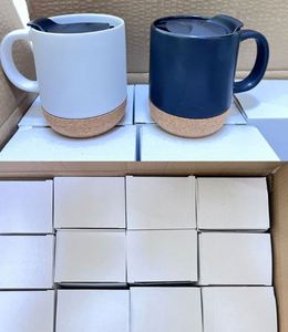14 Ounce Ceramic Mug Cork Bottom and Splash Proof Lid Large Coffee <b>Cup</b> With Handle for Tea <b>Latte</b> - Product Image 3