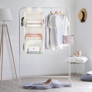3-Shelf Hanging Closet Organizer Beige Foldable Non-Woven Fabric Clothing <b>Storage</b> For Bedroom Camper Nursery Hook Type - Product Image 6