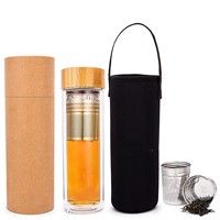 Bouteille d'eau en verre borosilicate à double paroi de 13 oz avec infuseur à thé, anti-fuite, isolée, pour les voyages et le bureau