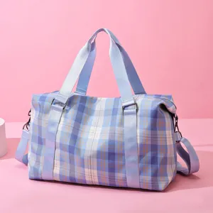 Оптовая продажа, индивидуальные дорожные спортивные сумки для багажа из ткани Оксфорд, Женская клетчатая сумка для ночных выходных