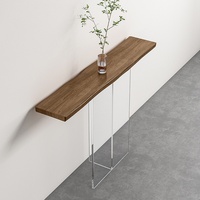 Table console moderne en bois massif prête à être expédiée, pieds en acrylique transparent, table flottante étroite pour entrée
