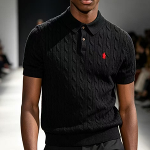 Polo tricoté pour homme – <span class=keywords><strong>Nouvelle</strong></span> collection été – Col en V à manches courtes – Haut décontracté respirant et frais avec design tricoté uni - Product Image 6