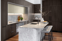 Vermonhouzz Armoire de cuisine moderne de luxe en bois foncé avec éclairage LED intégré, garde-manger minimaliste sur mesure