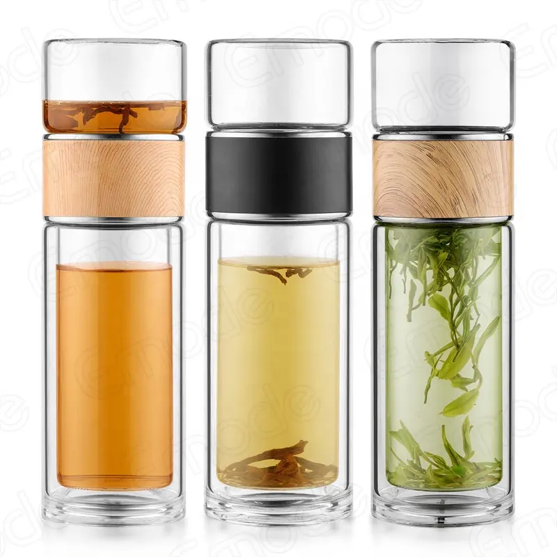 Double Wall Glass Water Bottle Tea and Water Separation Tea Bottle Mug Cup with Tea Infuser